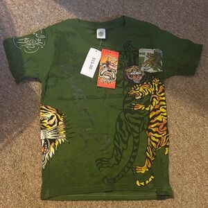 Ed Hardy Jungle Green Kids T-Shirt with Tiger Design